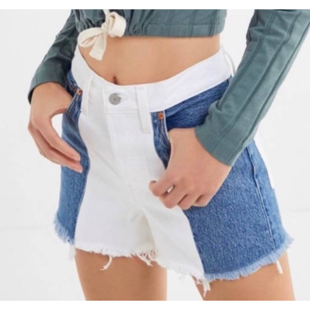 Levi's Two-Tone White and Blue High-Waist Denim Shorts